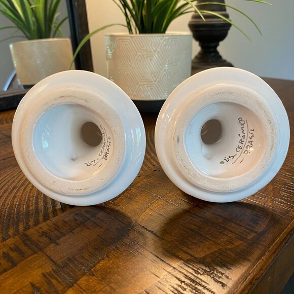 Lis Ceramica set of 2 hand painted floral ceramic candlestick holders Brazil - Picture 7 of 9
